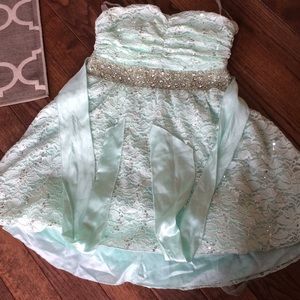 Mint strapless sequin homecoming dress